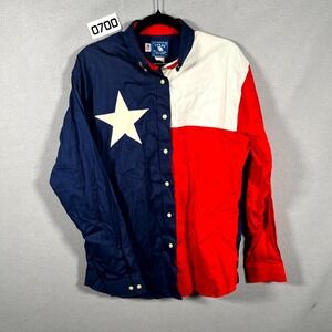 Texas Cotton Flag Shirt Mens Medium Multicolor Colorblock Twill Button Down